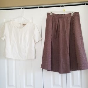 Cream Crop Top w/ Burgandy and Cream Checker Skirt